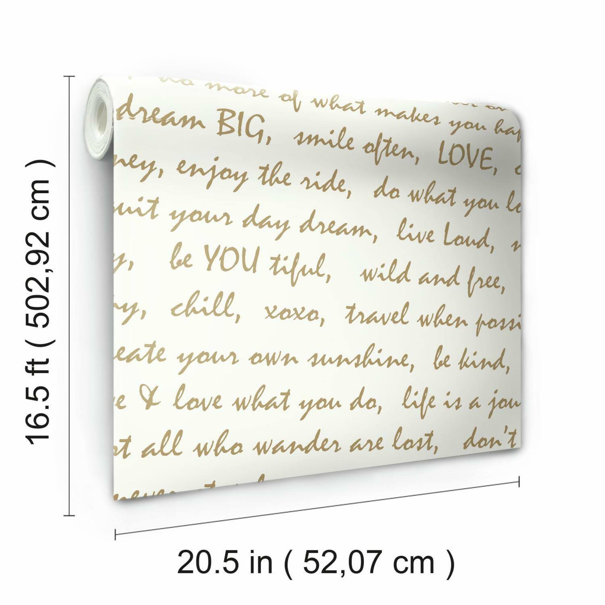 RoomMates Gold Dream Big Script Peel & Stick Wallpaper